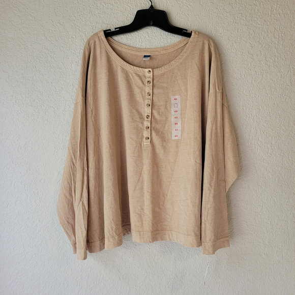 Old Navy Long Sleeves Tan Color Buttons Shirt 100% Cotton Women's Top Size 4X. - Picture 1 of 6